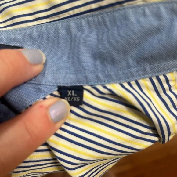 Vintage Tommy Hilfiger Blue, Yellow and White Striped Dress Shirt Size XL - Picture 6 of 6